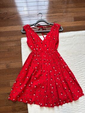 Madewell Red Floral V-Neck Sun Dress